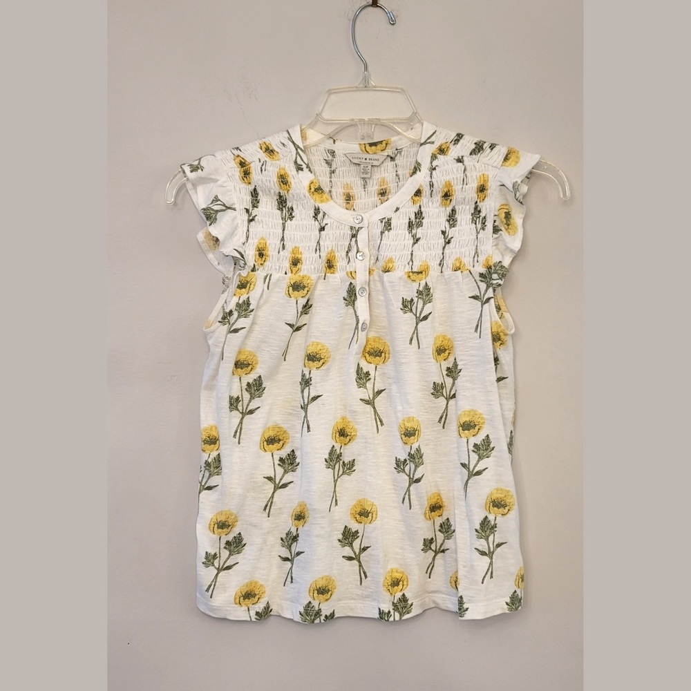 Lucky brand NWOT size small adorable smocked yellow whale and green cotton top